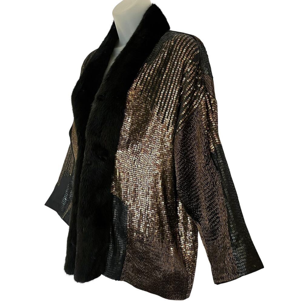 Etro Milano Vintage Runway Real Mink Fur Sequin Embroidered Silk Jacket Sz 46/L - Picture 13 of 16